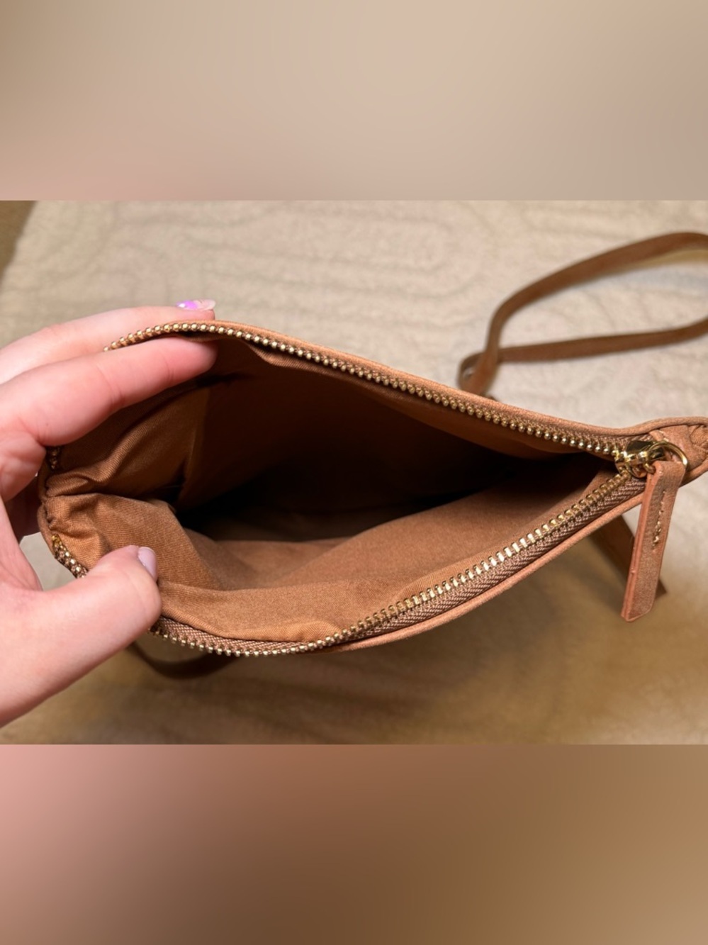 Tan Crossbody Bag with Front Zip Flap - Women’s Crossbody - Picture 8 of 12